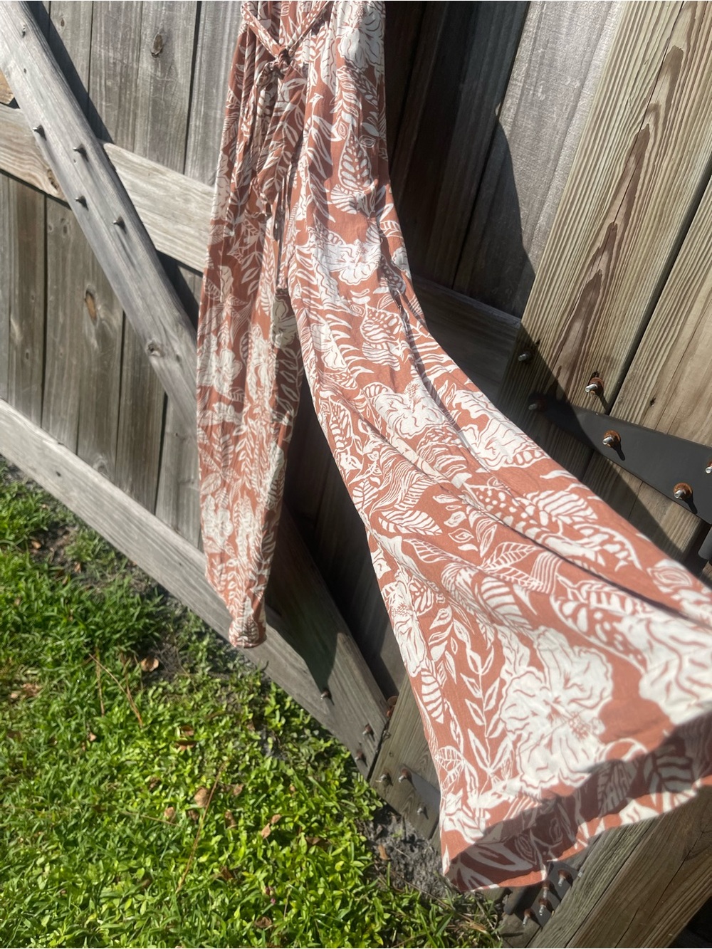 Olive & Oak Rust and White Floral Wrap Jumpsuit - Picture 5 of 9